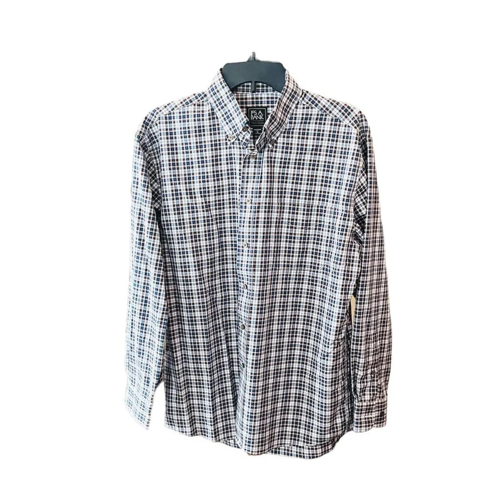 Jos. A. Bank men’s Traveler long sleeve button down shirt cotton SZ M blue brown